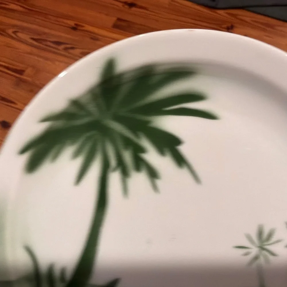 Vintage Jackson Vitrified China Palm Tree Bread Plate Green Airbrushed 7.25